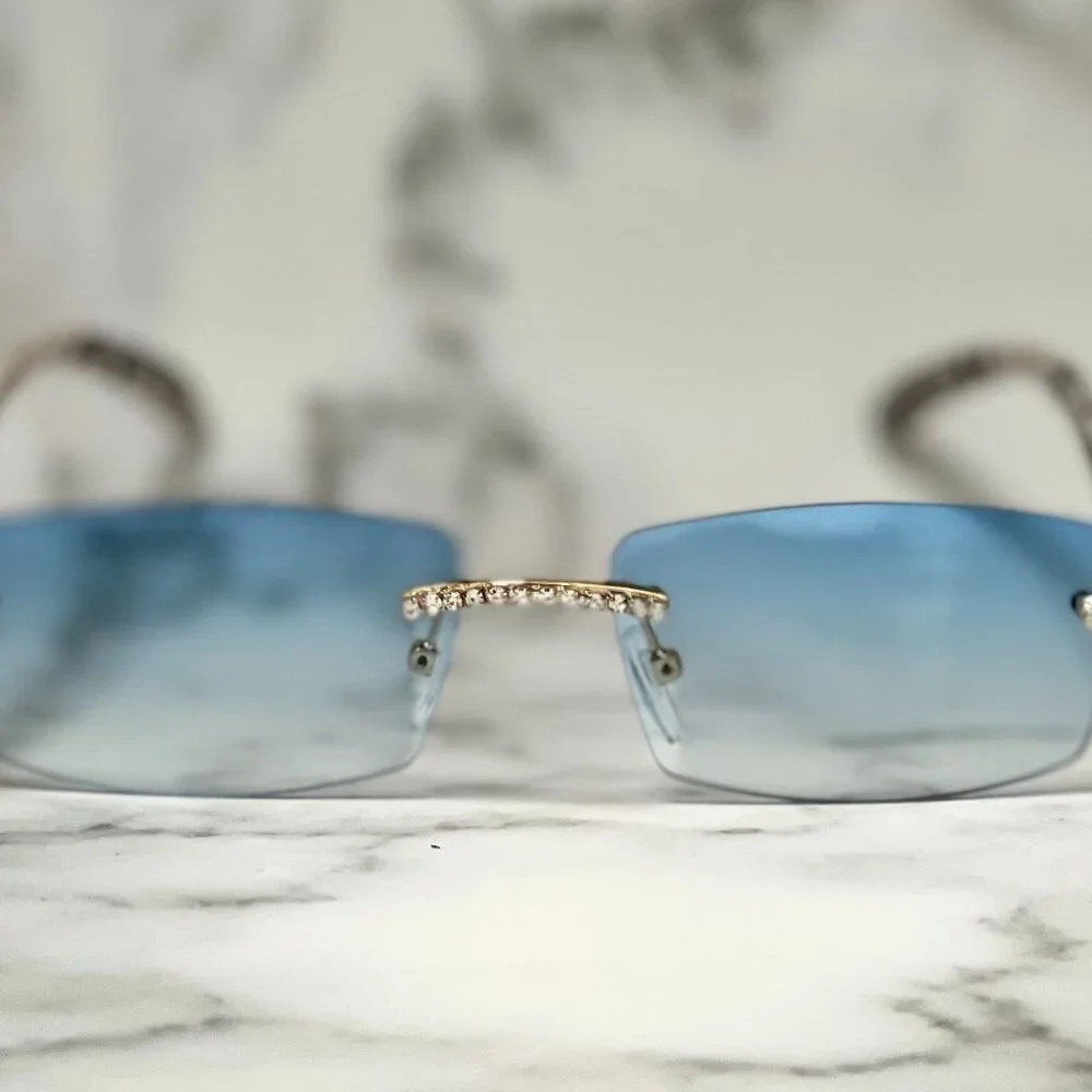 Men Women Sunglasses Blue Lens Fashion Diamond Retro Classic‎ Hip Hop Shades New
